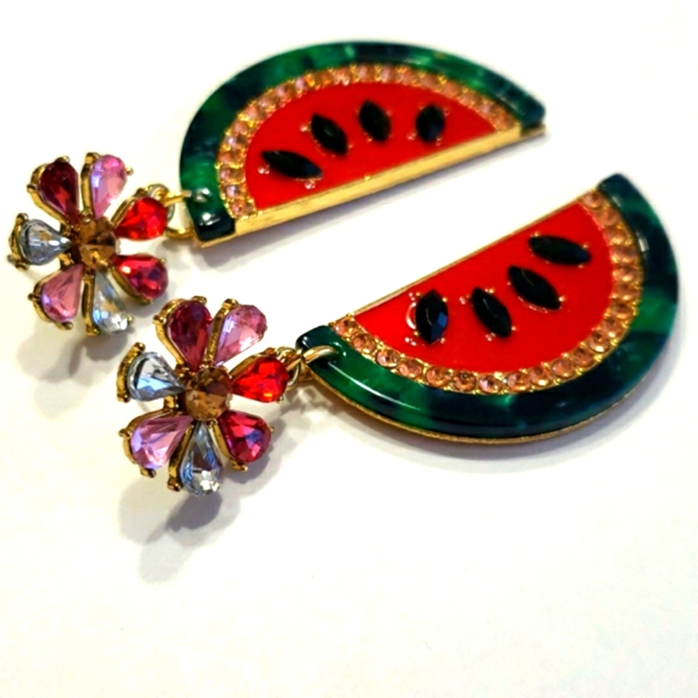"Melon" Watermelon Fruit Earrings - Picture 7 of 14